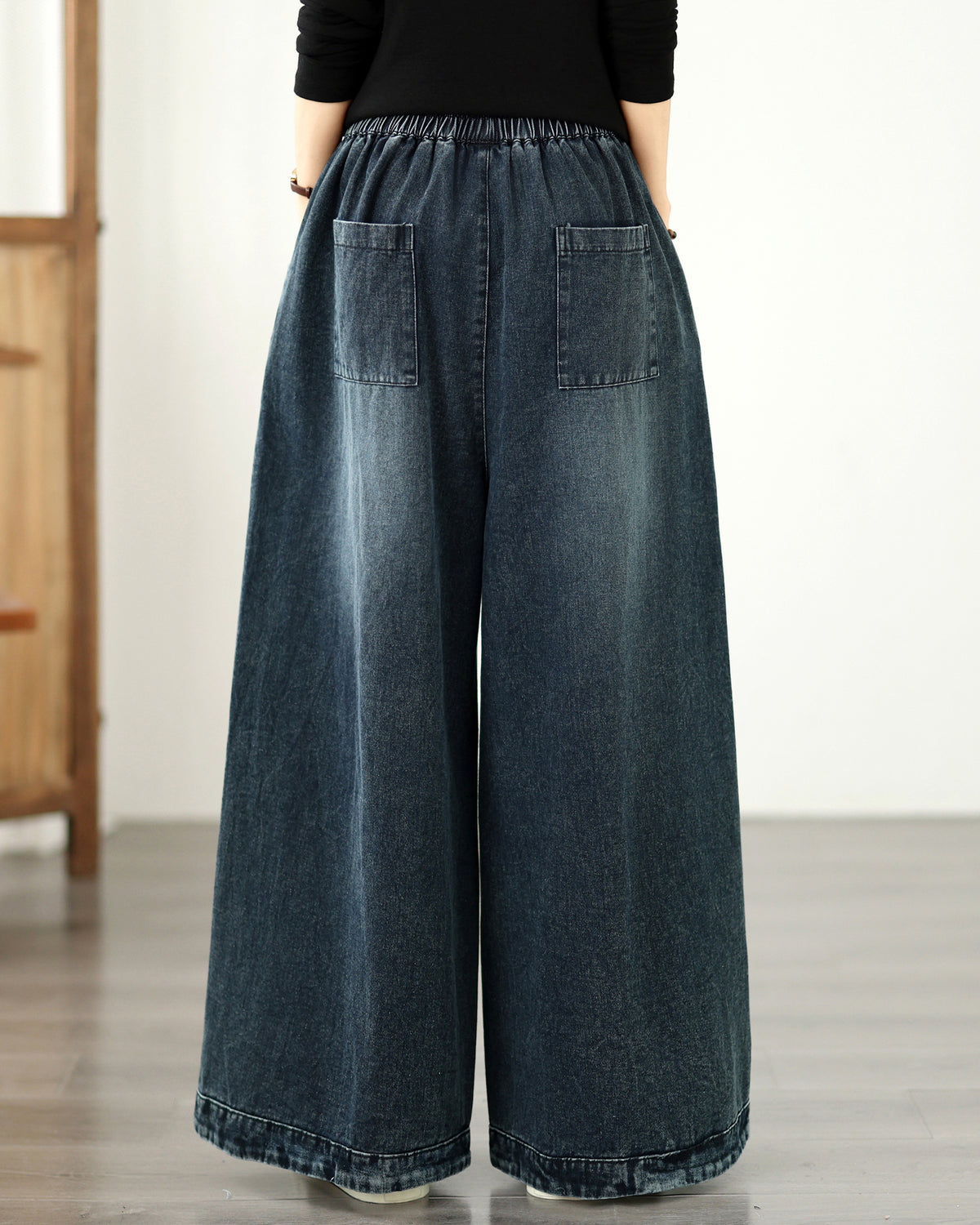 Vintage Wide Leg Pants - Women's Loose Fit Palazzo Trousers with Elastic Waist