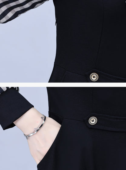 28159  Black Gingham Tie-Neck Midi Dress with Pockets - LAI MENG FIVE CATS