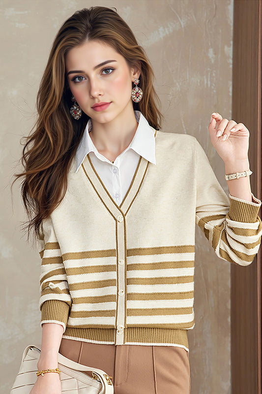 Women's Striped Sweater 2 in 1 Lapel Knit Pullover