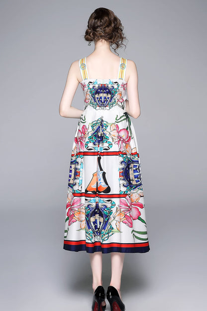 SSY-Womens Floral Print Spaghetti Strap Square Neck Dress