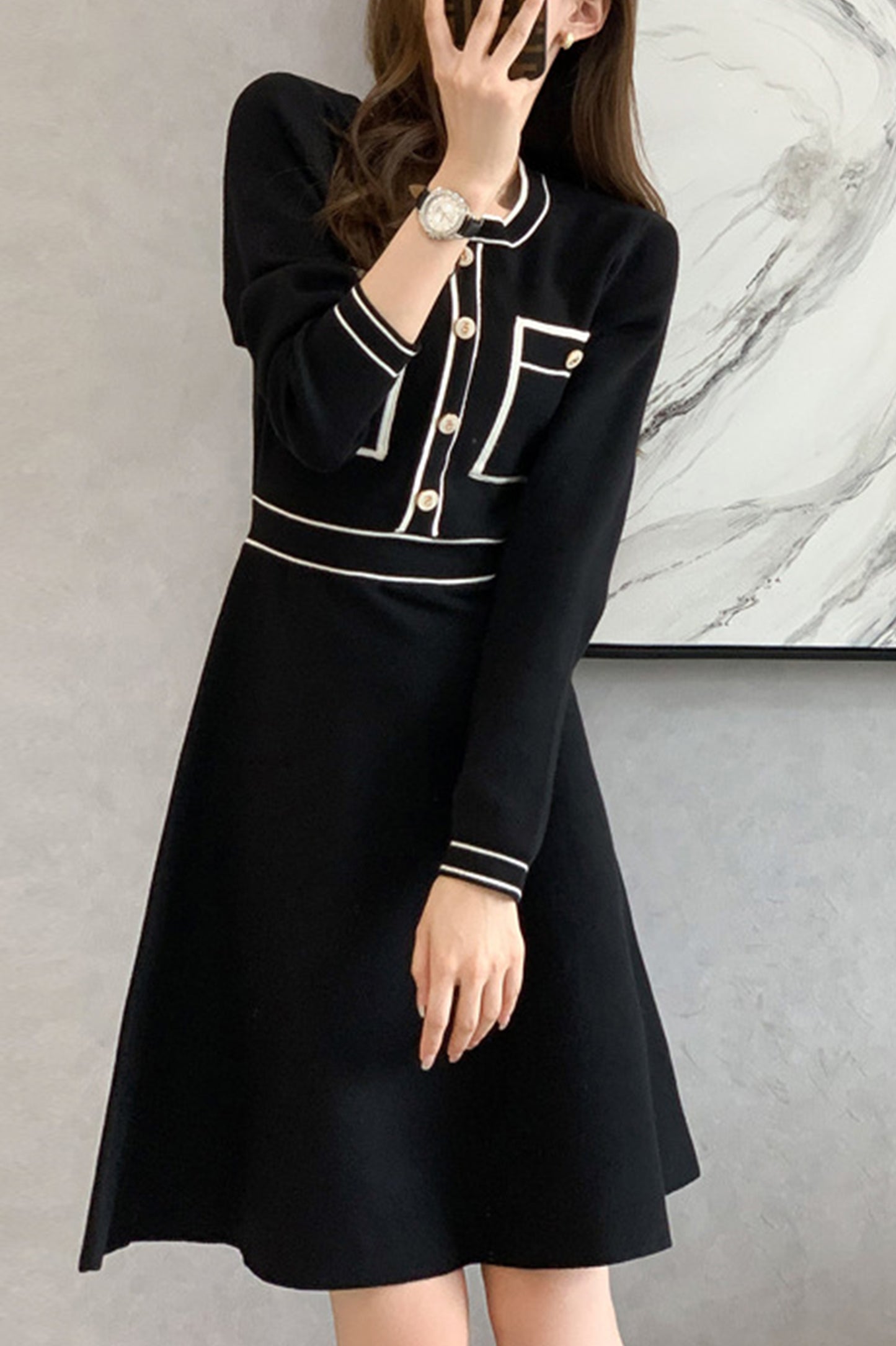 Women's Long Sleeve Knit Sweater Midi Dress
