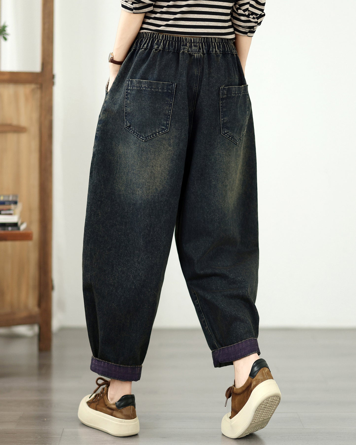 Vintage Embroidered Baggy Jeans Denim Harem Pants