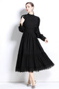 Women's lace Puff sleeve solid color maxi dress