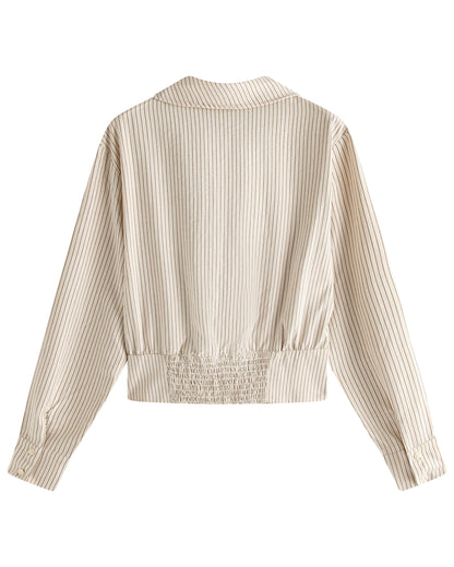 Women’s Pinstripe Asymmetrical Collar Button-Up Shirt