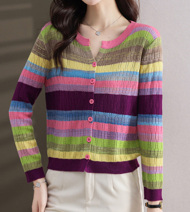 Colorful Stripe Open-Knit Cardigan – Lightweight Summer Layer