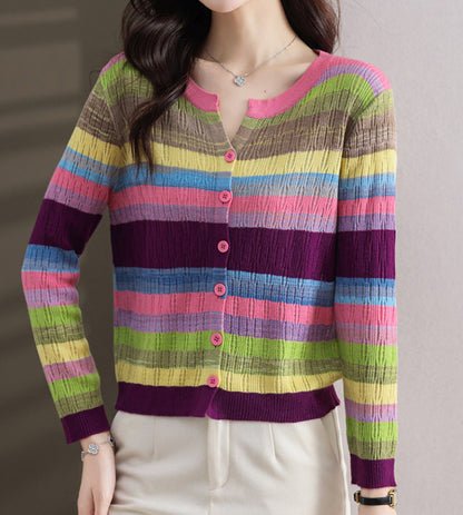 Colorful Stripe Open-Knit Cardigan – Lightweight Summer Layer