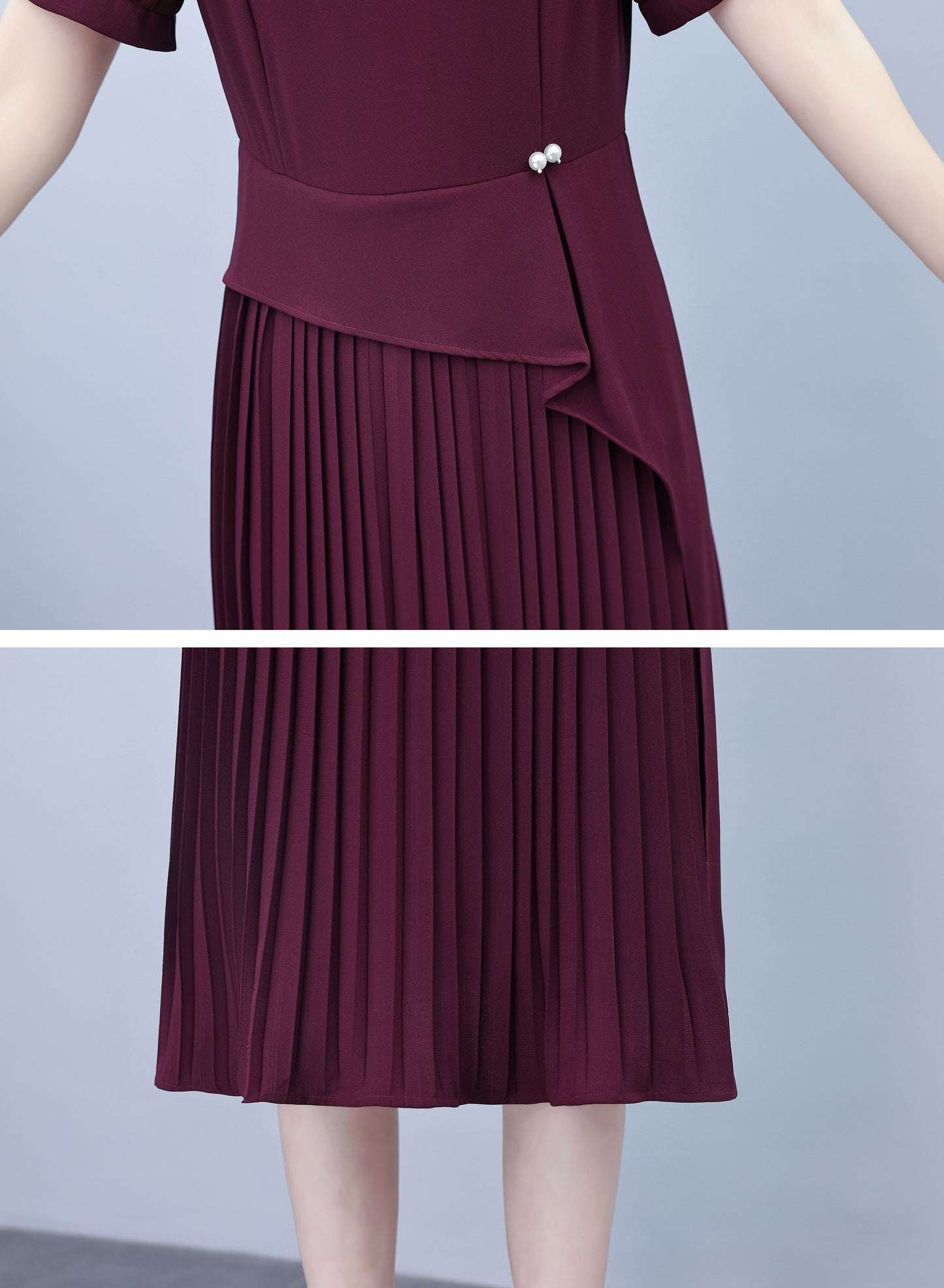 Chiffon Sleeves Pleated Midi Dress