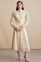 Women's Lace Stand Collar Puff Sleeve Midi Dress