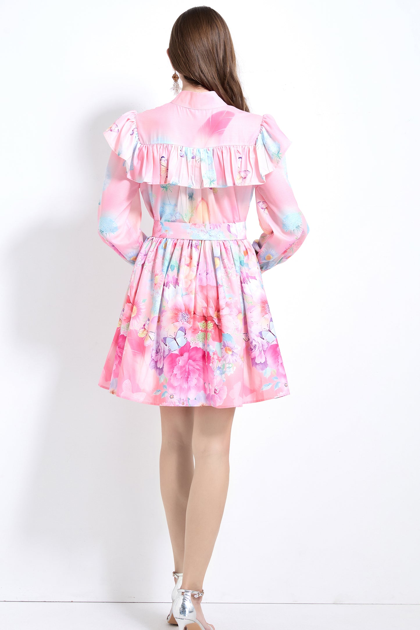 Women's Floral Print Ruffles Trendy Mini Dress