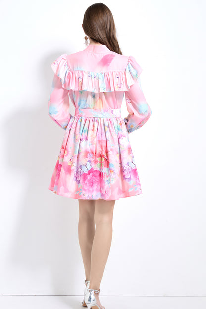 Women's Floral Print Ruffles Trendy Mini Dress