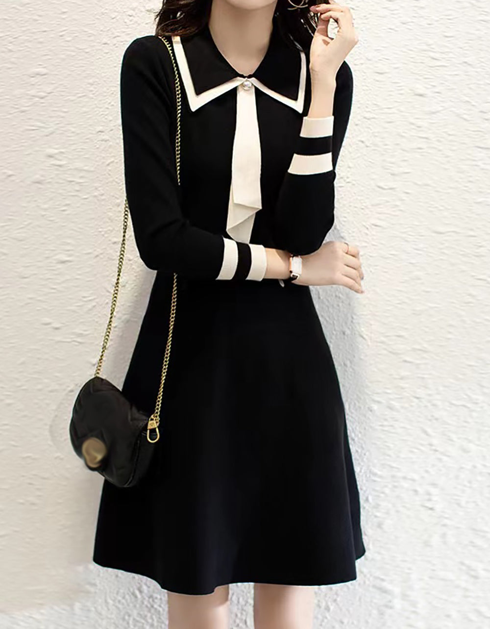 27795 Tie-Neck Knit Dress – Elegant Fall Dress for Women