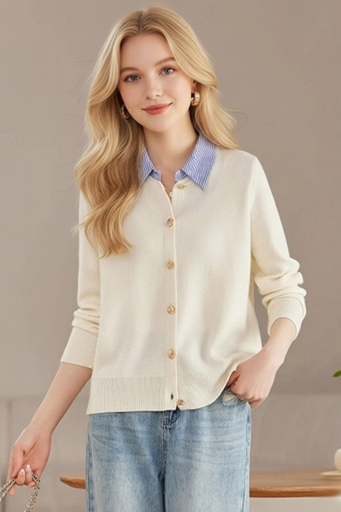 Women's Long Sleeve Sweater Knit Cardigan Tops - LAI MENG FIVE CATS