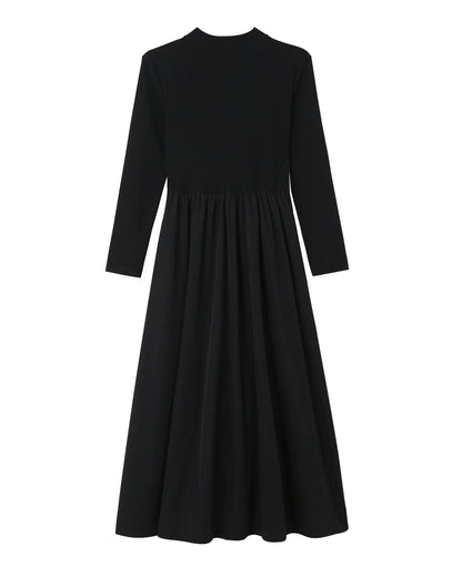 28665-Black Zip-Front Midi Dress – Stretch Knit Layered Look