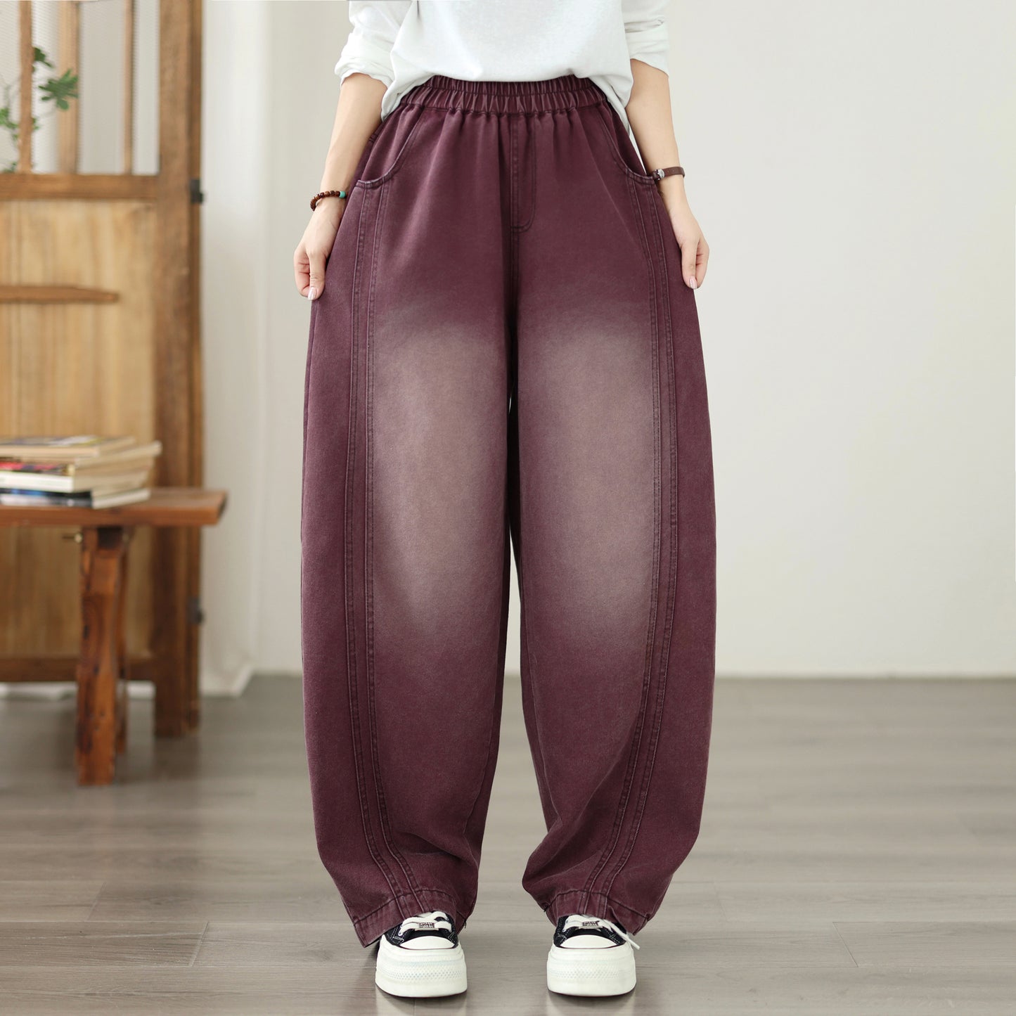 Boyfriend Pants Loose Baggy Denim Barrel Jeans Drawstring Pants