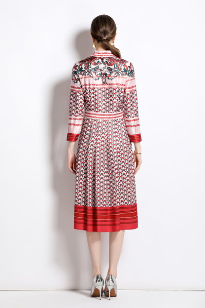 FSY-Women's Floral Print Button A-line Flowy Midi Dress