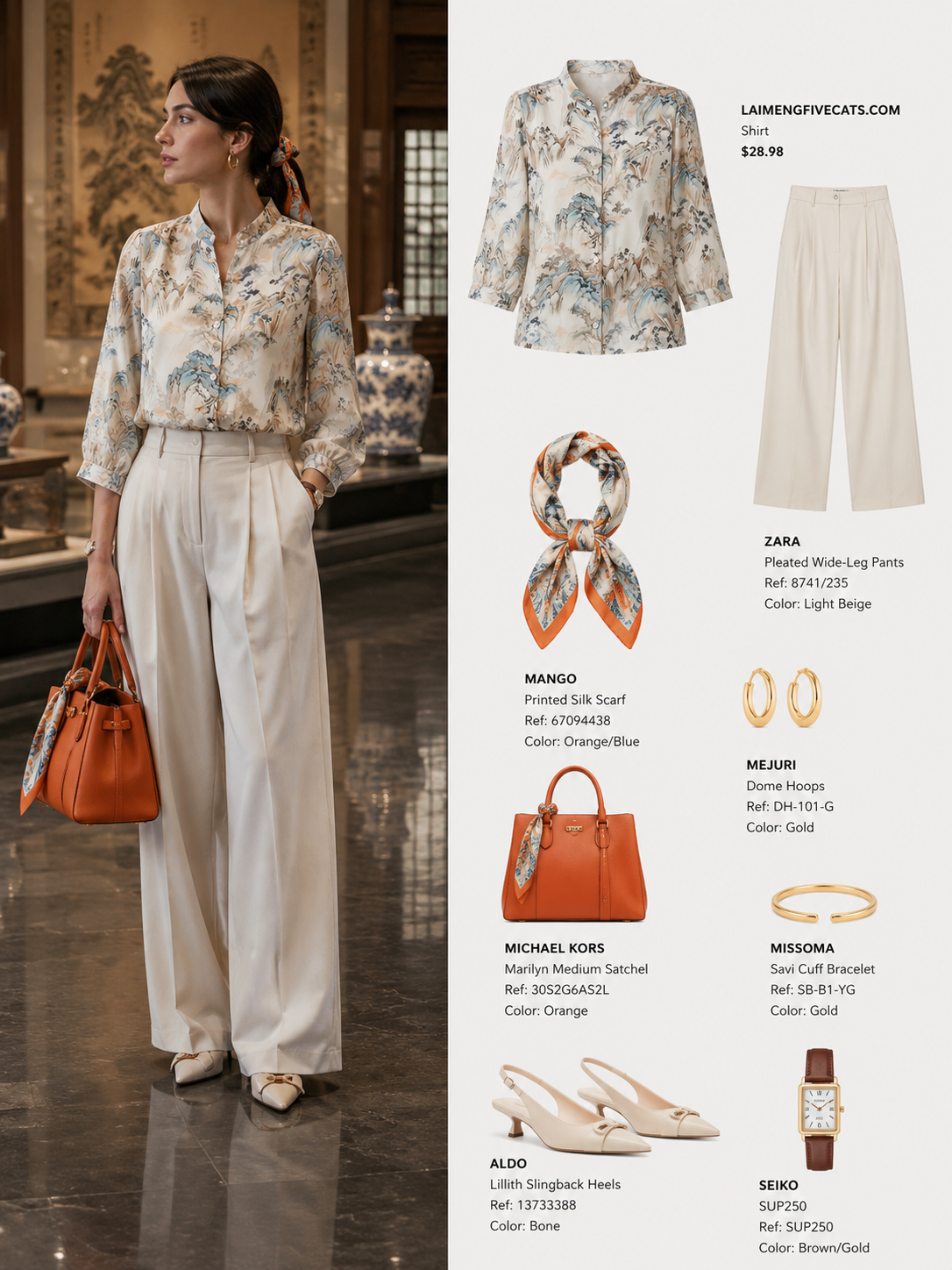 Landscape Print Mandarin Collar Blouse – Airy Luxe Summer Shirt