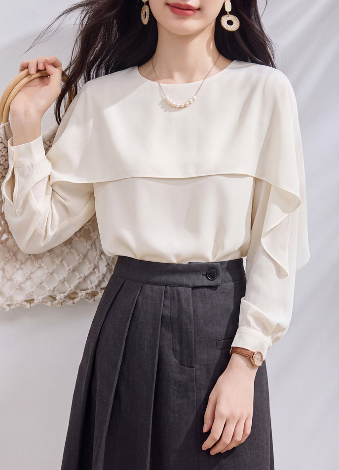 Ivory Layered Chiffon Blouse – Elegant Early Fall Top