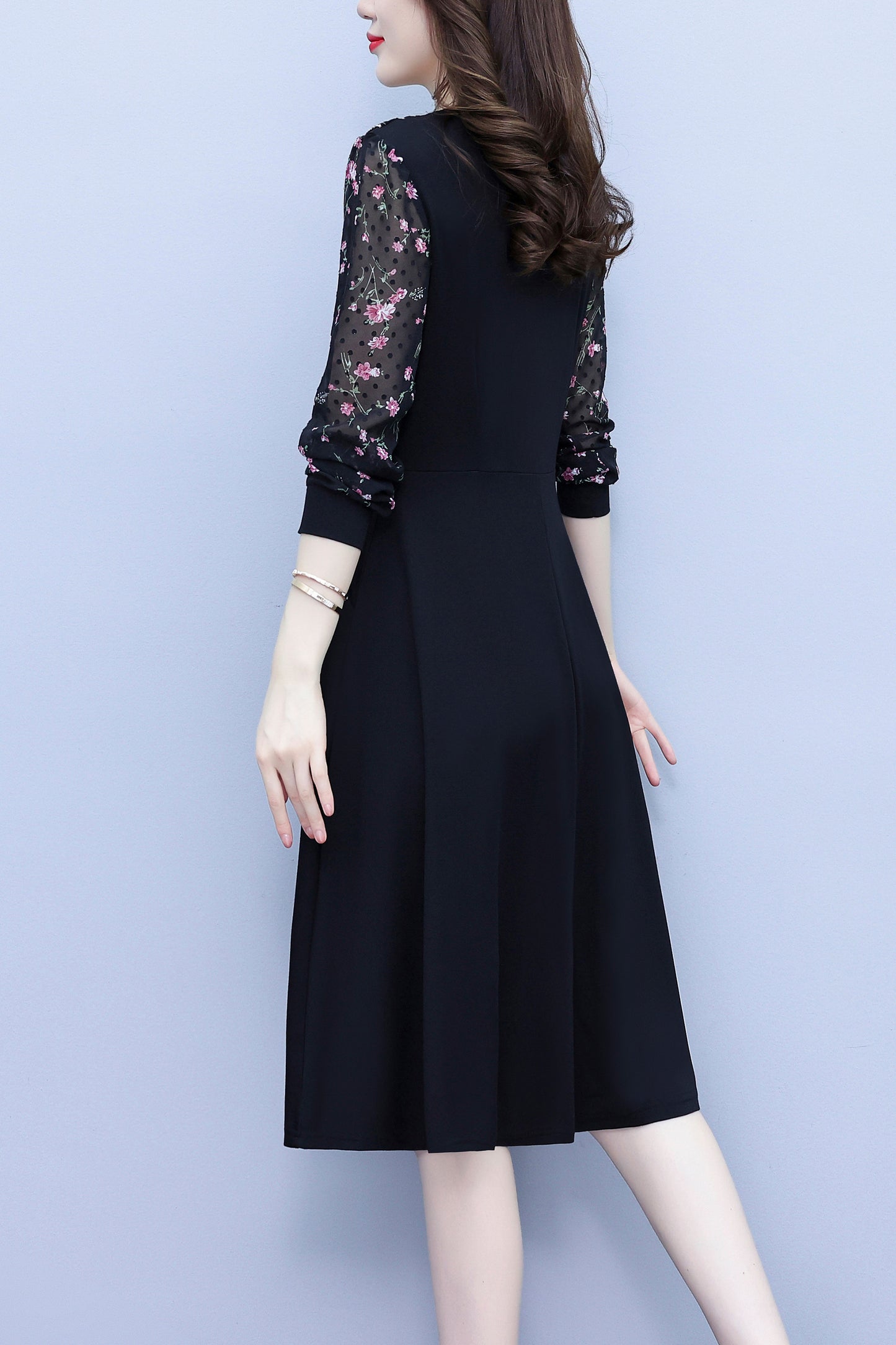 Women's Peter Pan Collar Long Sleeve Pocket Midi Dress