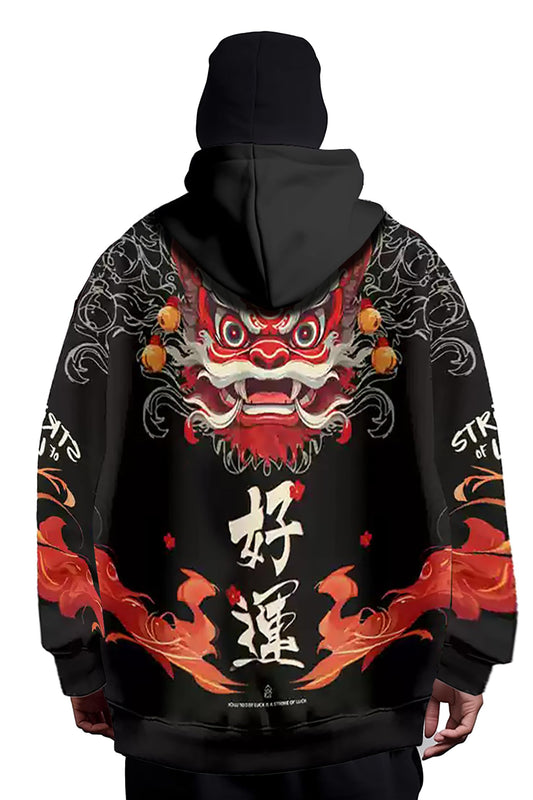 Drawstring Pattern Loose Hoodie with Pocket