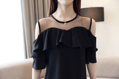 Cold Shoulder Chiffon Ruffle Top | Elegant Summer Statement Blouse