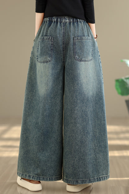26-Women's Baggy Jeans Embroidery Wide Leg Denim - LAI MENG FIVE CATS