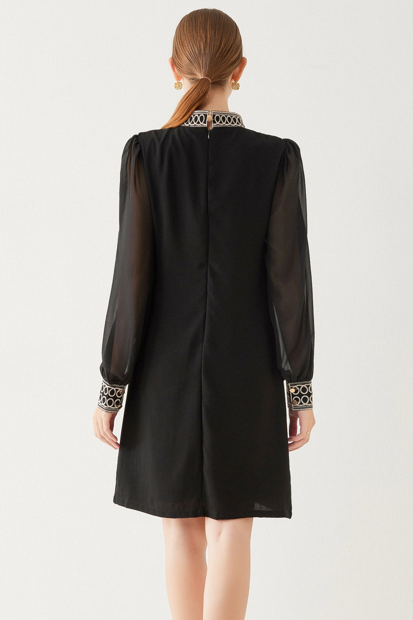 FSY-Women's Embroidered Floral Chiffon Round Neck Mini Dress