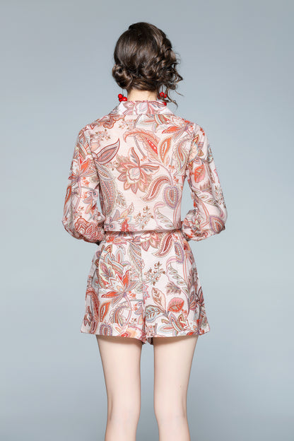 SSY-Women's 2 Piece Short Sets Button Shirt Floral Shorts Sets