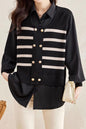 Knit Patchwork Stripe Button Pullover Top