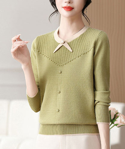 Elegant Pearl Long Sleeve Knit Sweater Pullover Top
