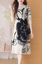 Women's Turtleneck Print Pullover Sweater Midi Dress