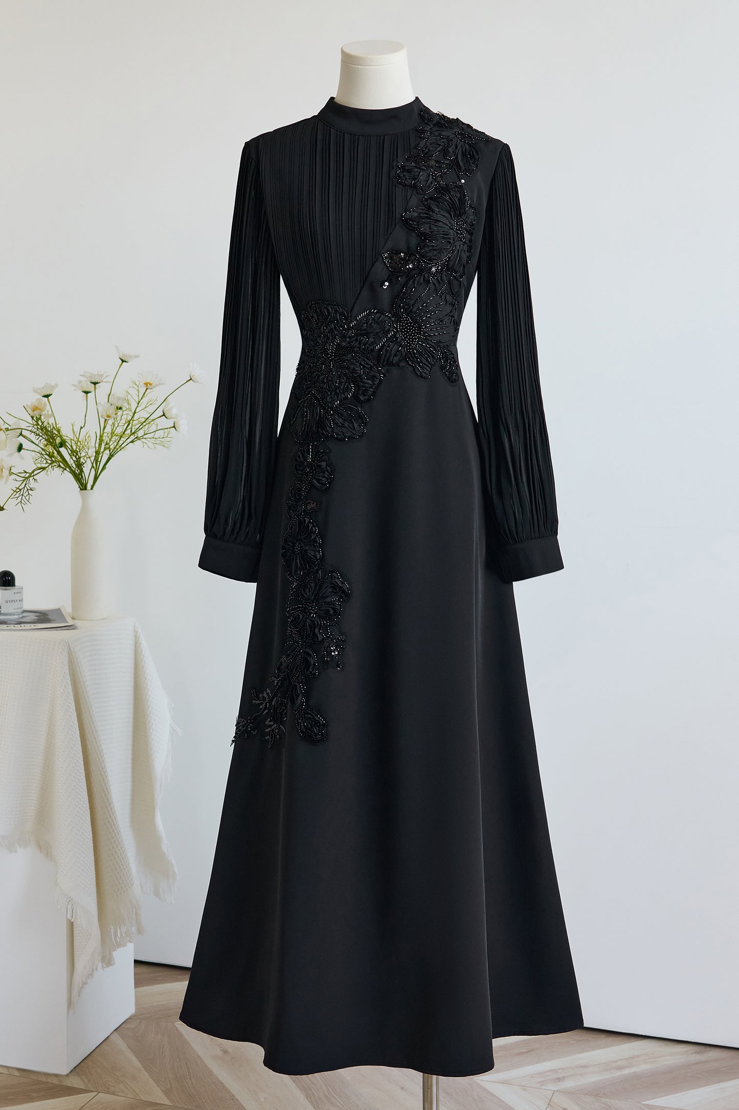 Romantic 3D Flower Lantern Sleeve Maxi Evening Formal Dress
