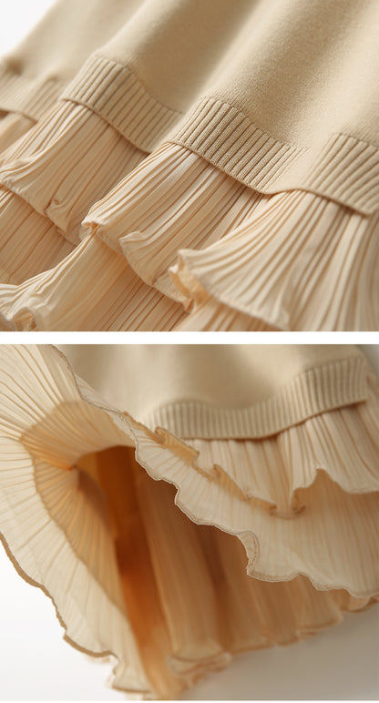 28706 Layered Ruffle Hem Knit Dress – Cream & Black