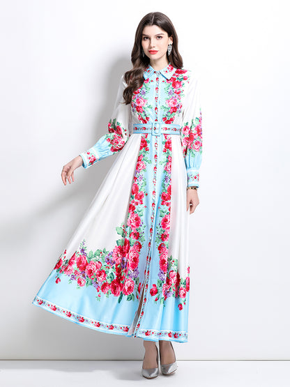 Women's Floral Print Maxi Dress Flowy Split Long Dress