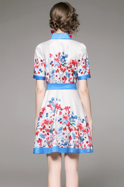 SSY-Women's Floral Lapel Collar Short Sleeve Mini Dress