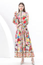 Women's Printed High-neck Puff Sleeves Maxi Dress