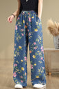 Women's Print Jeans Elastic Waist Wide Leg Pants