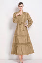 Women's V-Neck Puff Sleeve Lace Tiered Maxi Dress