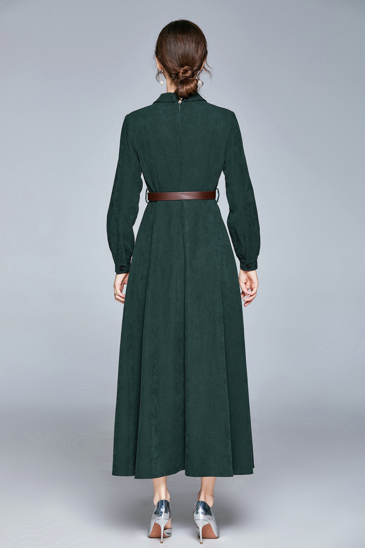 Dark green Notched collar classic vintage dress