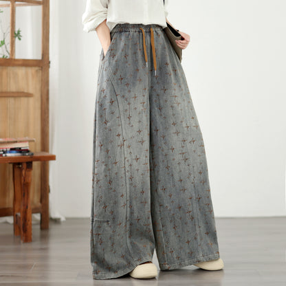 Effortless Chic: Star Pattern Wide-Leg Baggy Jeans