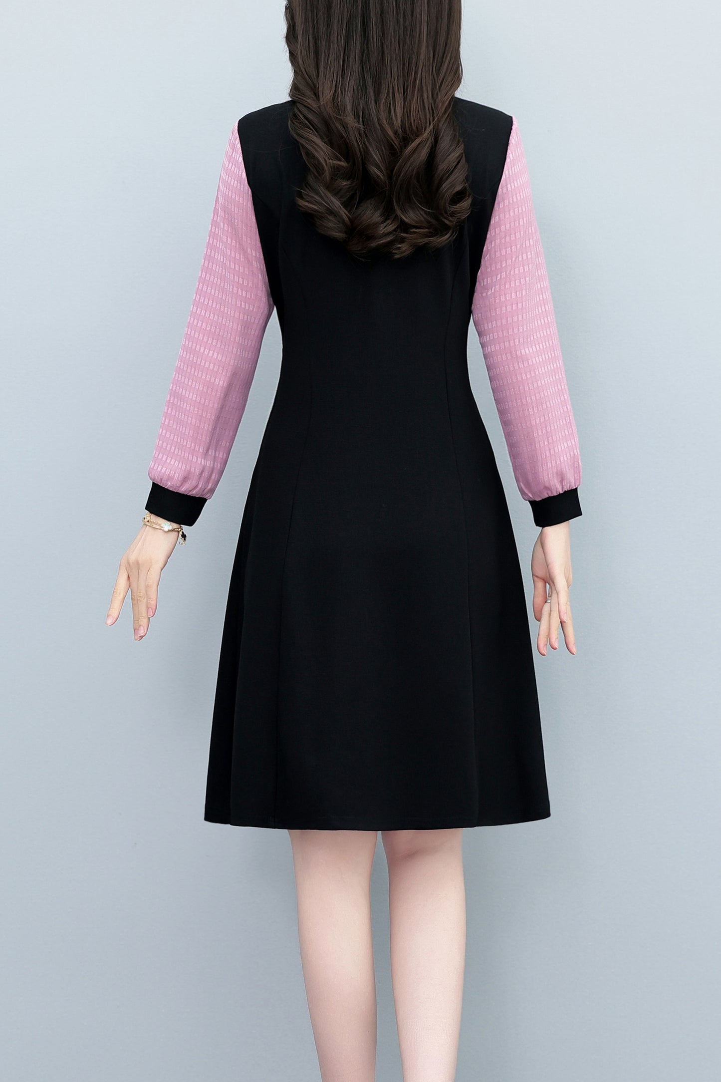 Women's Lapel V-Neck Pocket Long Sleeve Black Dress