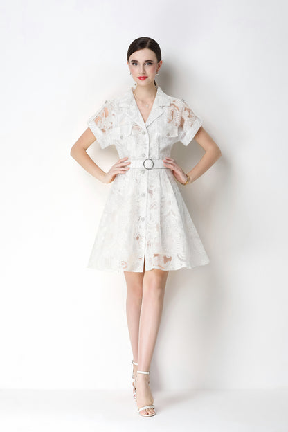 Elegant Lace Mesh Shirt Dress – Feminine & Chic