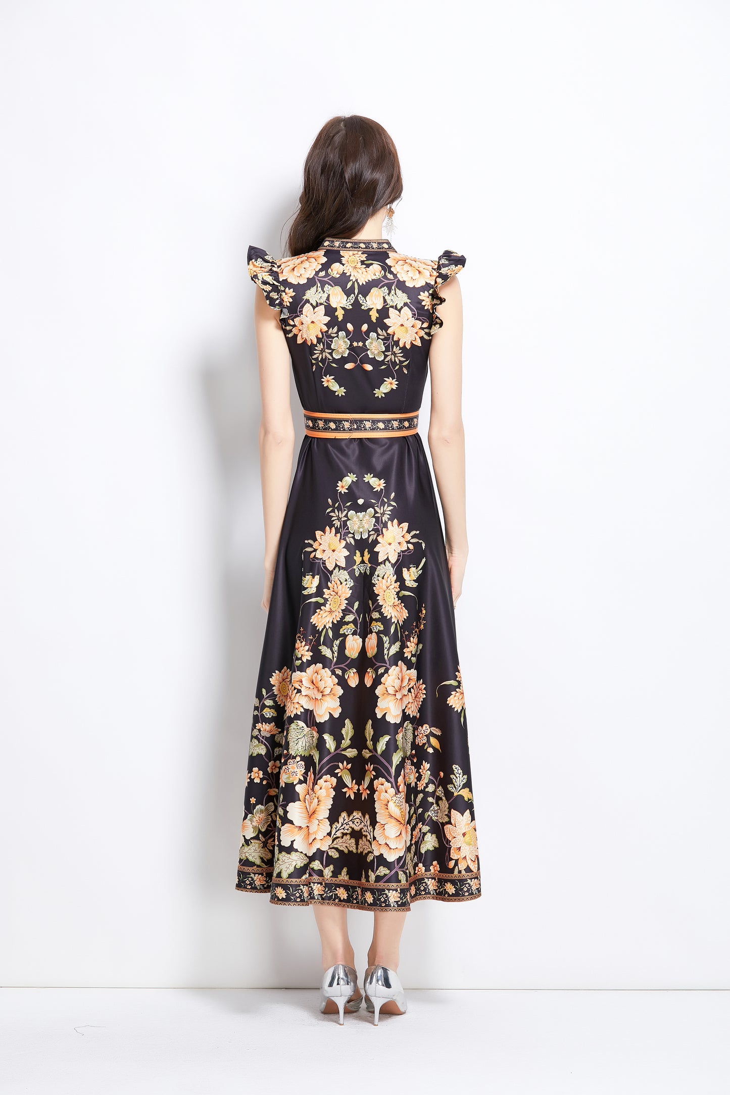 Women's Floral Print V-Neck Sleeveless Maxi Dress