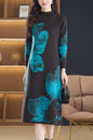 Women's Fashion Print Knit Pullover Sweater Midi Dress