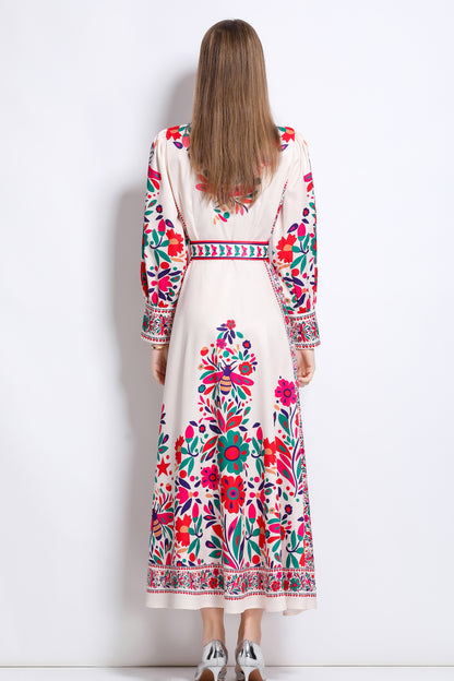 Women's Floral Print Button Split Maxi Dress