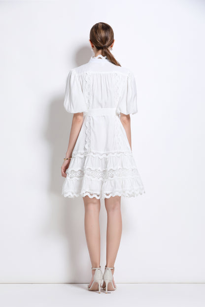 White Lace Trim Summer Dress – Feminine Old Money Resort Style