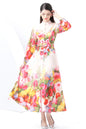 Women's Floral Print Puff Sleeve Maxi Dress