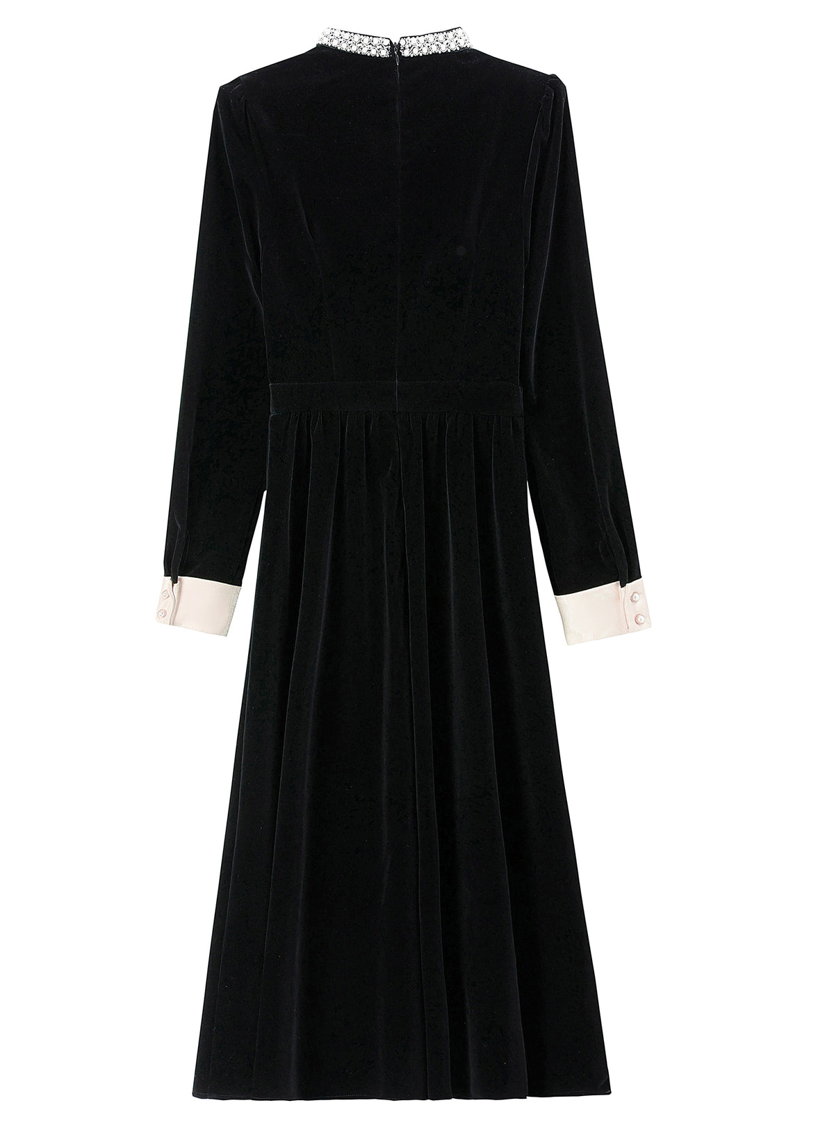 28698 Black Velvet Pearl Collar Dress – A Statement in Color