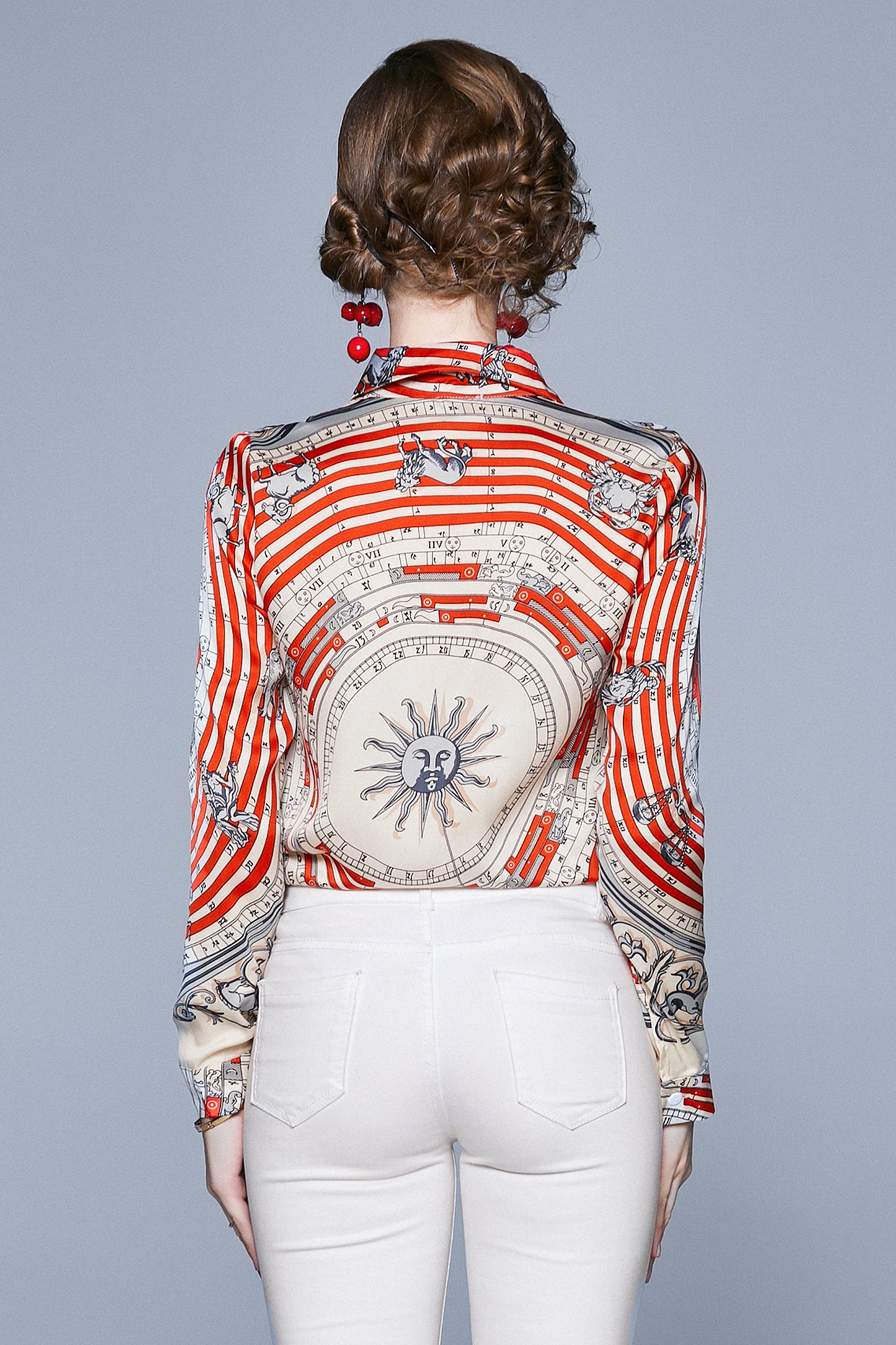 ESY-Women's Shirt Floral Print Long Sleeve Button Top