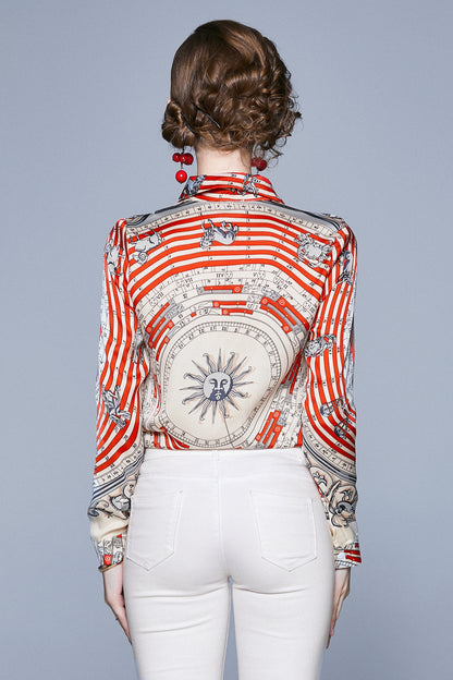 ESY-Women's Shirt Floral Print Long Sleeve Button Top