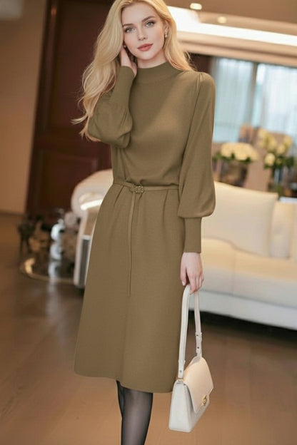 Women's Turtleneck Knit Sweater Midi Dress - LAI MENG FIVE CATS